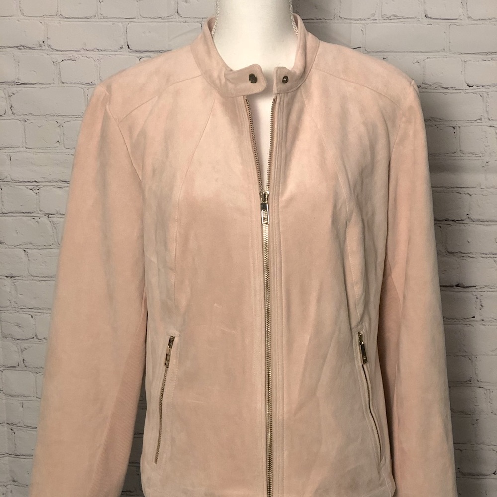 Ivanka Trump Moto Jacket! Blush Pink MicroSuede XL
